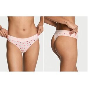 Victoria's Secret Women's Panties Size 2XL Pink Cherries Logo Cotton Thong Panty